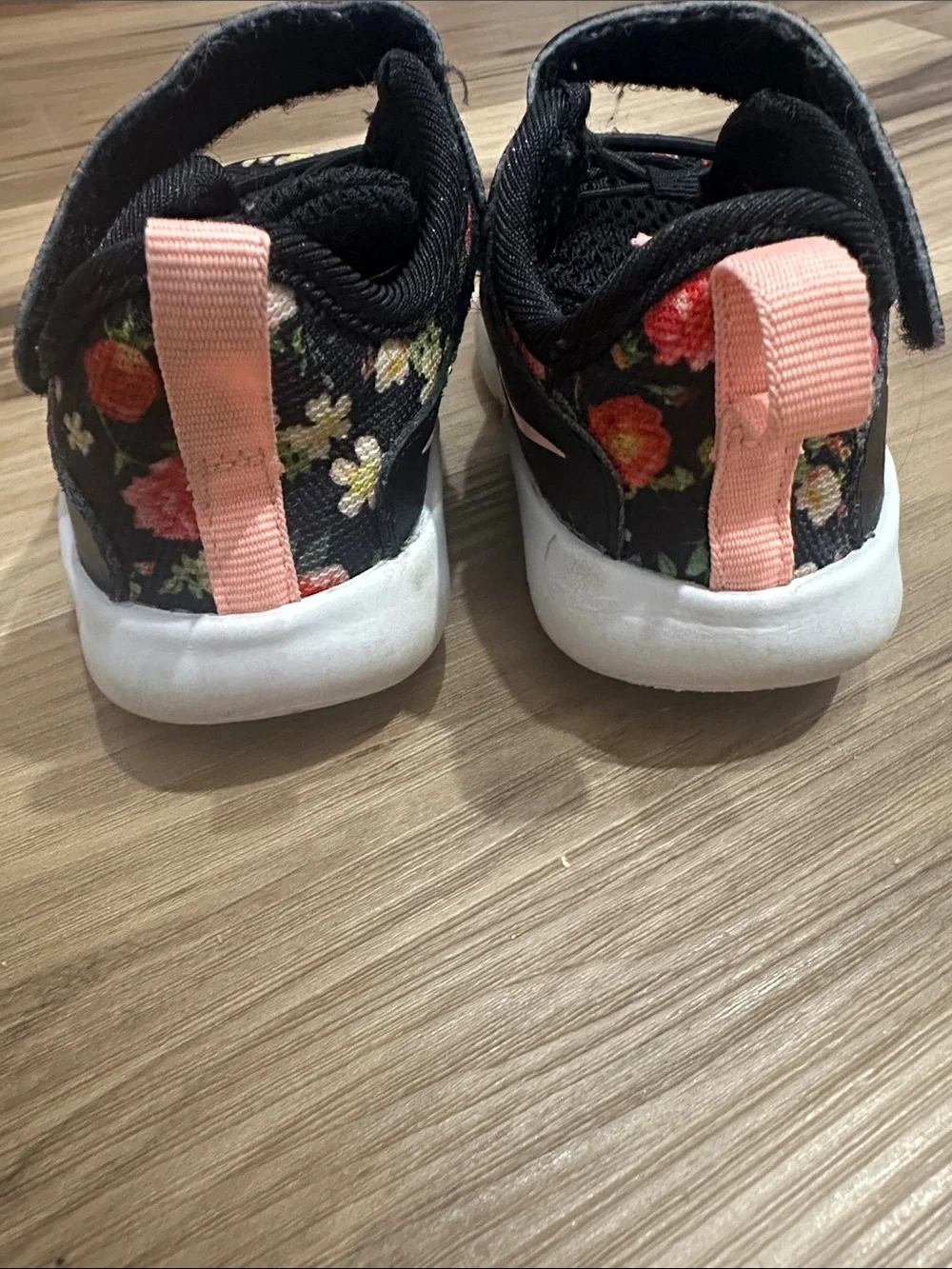 Nike Kids Black Sneakers with Pink & Multicolor Floral Accents